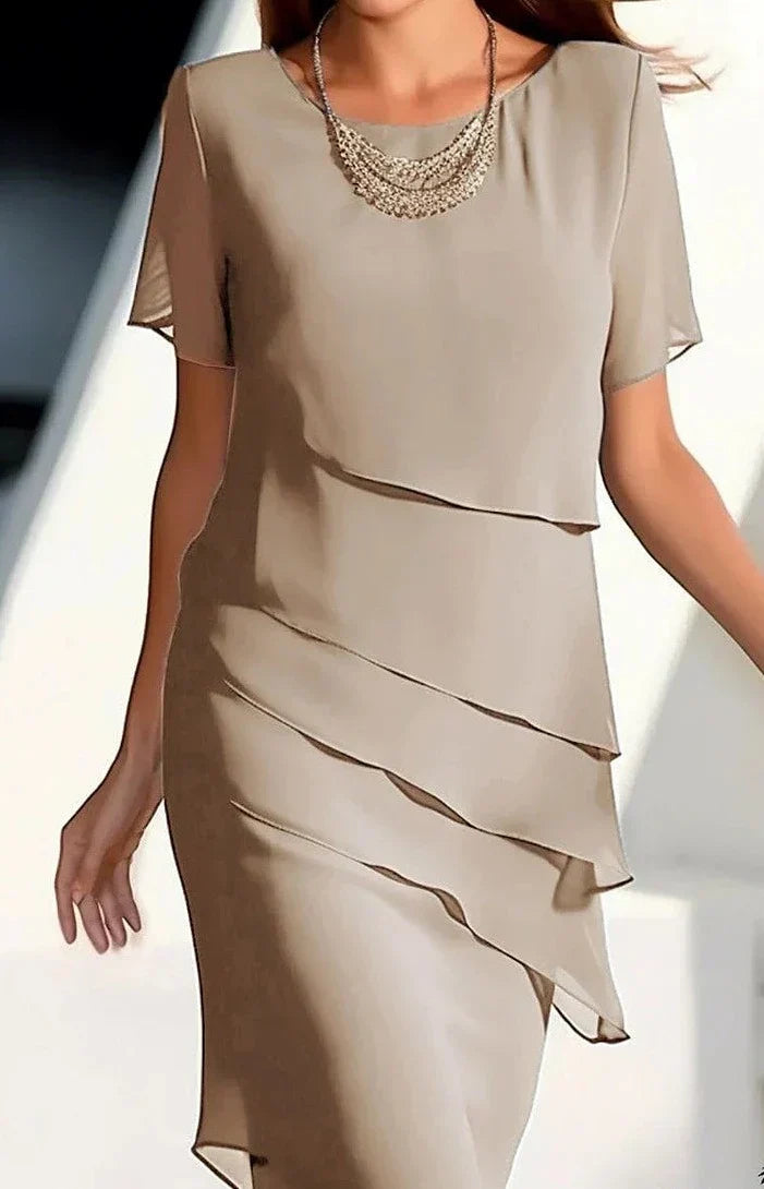Mercy | Elegantes Midikleid für Damen mit Volantärmeln & Lagenrock | Rundhals & Tailliertes Design für Alltag & besondere Anlässe