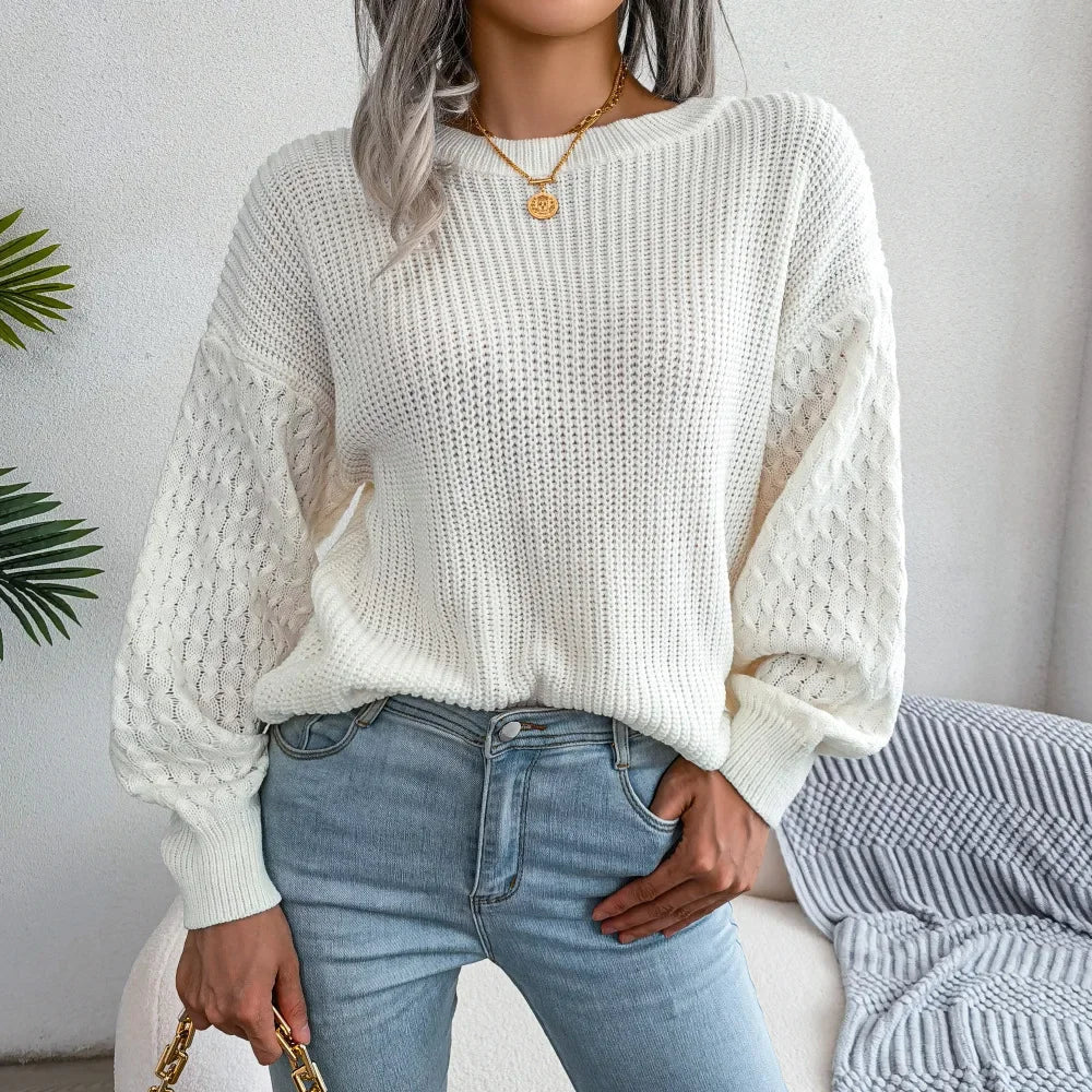 Damen Strickpullover Relaxed Fit mit Rundhalsausschnitt