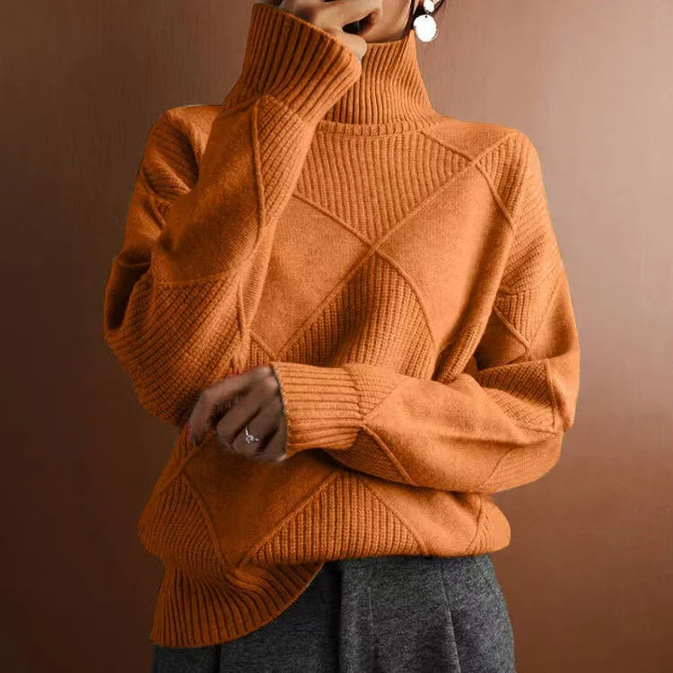 Damen Rippstrickpullover Relaxed Fit Freizeit Turtleneck