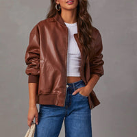 Damen Lederjacke Relaxed Fit Casual Bomberjacke