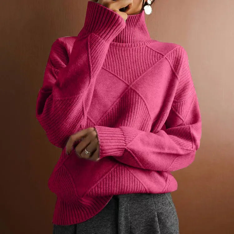 Damen Rippstrickpullover Relaxed Fit Freizeit Turtleneck