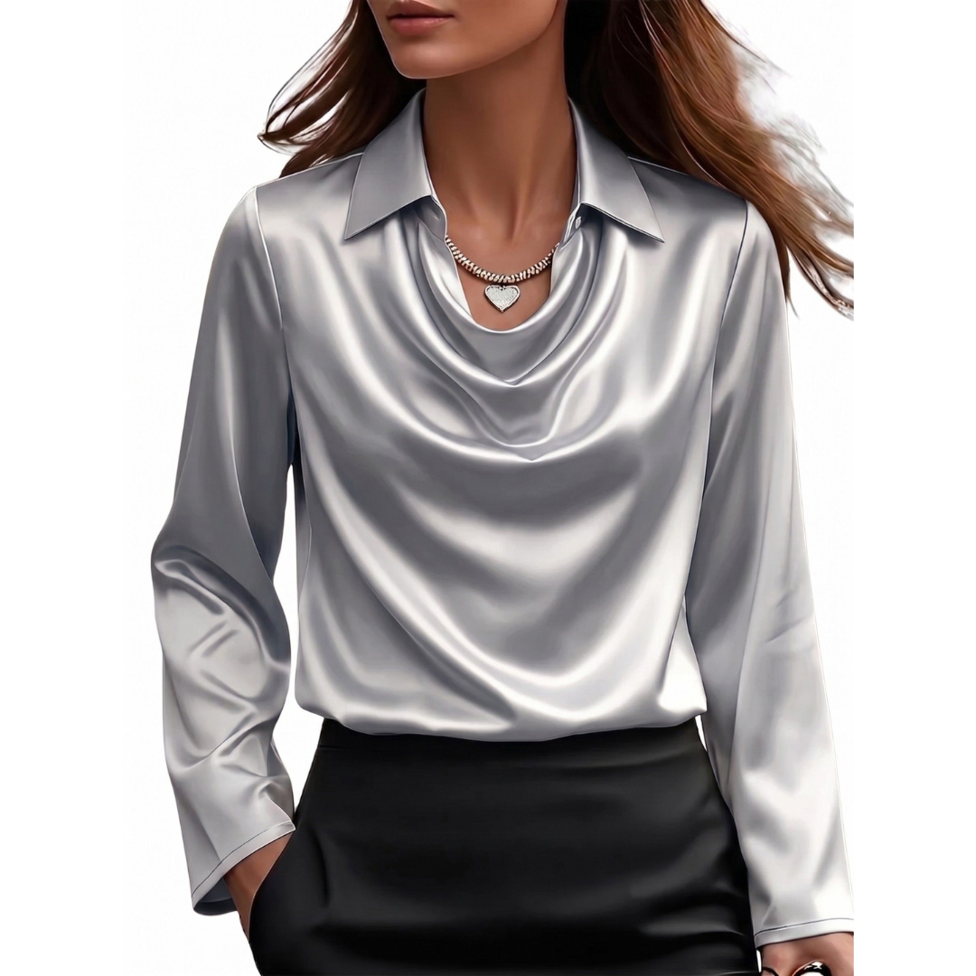 Damen Satinbluse Regular Fit Business Elegant Langarm