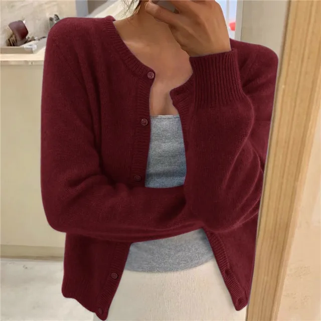 Damen Cardigan Relaxed Fit Cropped mit Rundhalsausschnitt und Knopfleiste