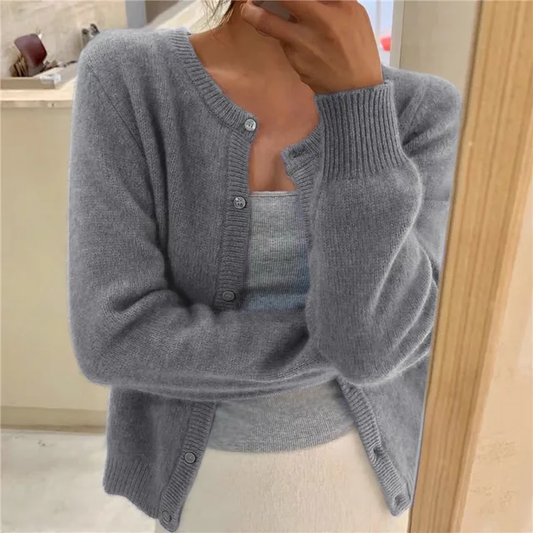 Damen Cardigan Relaxed Fit Cropped mit Rundhalsausschnitt und Knopfleiste