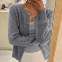 Damen Cardigan Relaxed Fit Cropped mit Rundhalsausschnitt und Knopfleiste