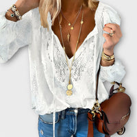 Damen Spitzenbluse Relaxed Fit mit V-Ausschnitt