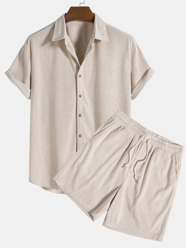 Elegantes Herren Strick-Set in Feinripp-Optik | Hemd & Shorts