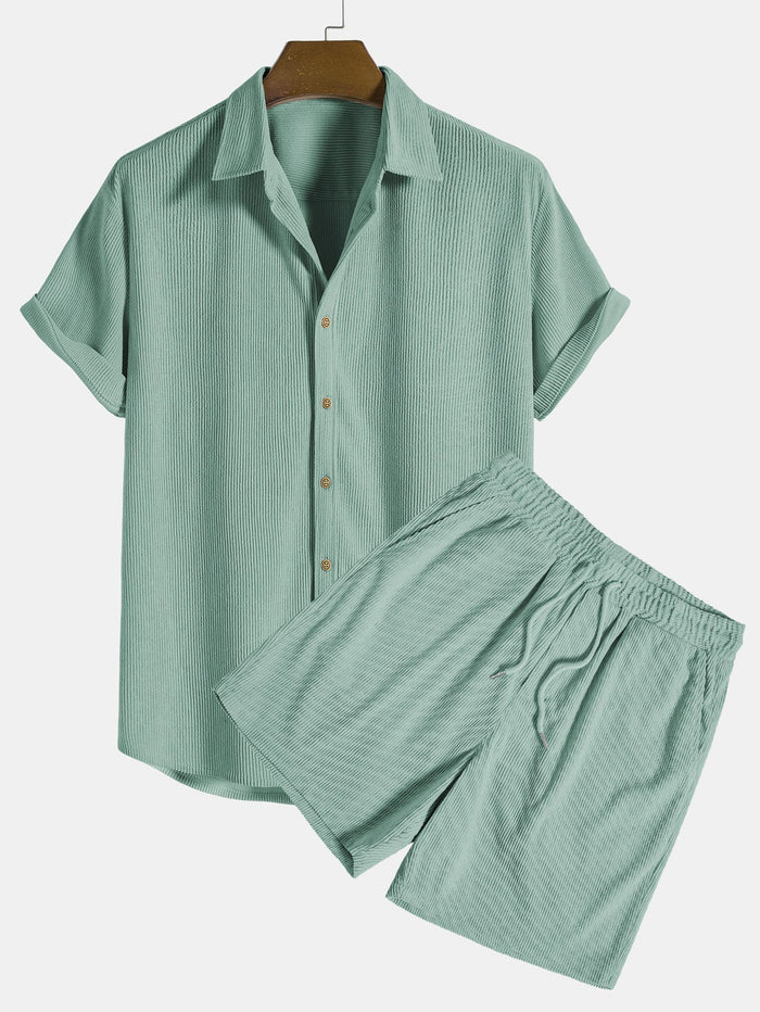 Elegantes Herren Strick-Set in Feinripp-Optik | Hemd & Shorts