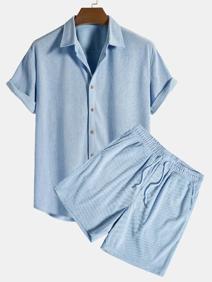 Elegantes Herren Strick-Set in Feinripp-Optik | Hemd & Shorts