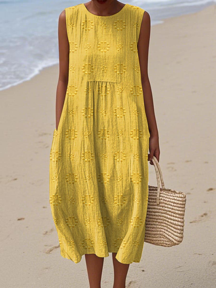 Belindy | Cotton Summer Dress | Ärmelloses Damenkleid aus Baumwolle mit Taschen & Rundhalsausschnitt – Luftig, Stilvoll & Alltagstauglich