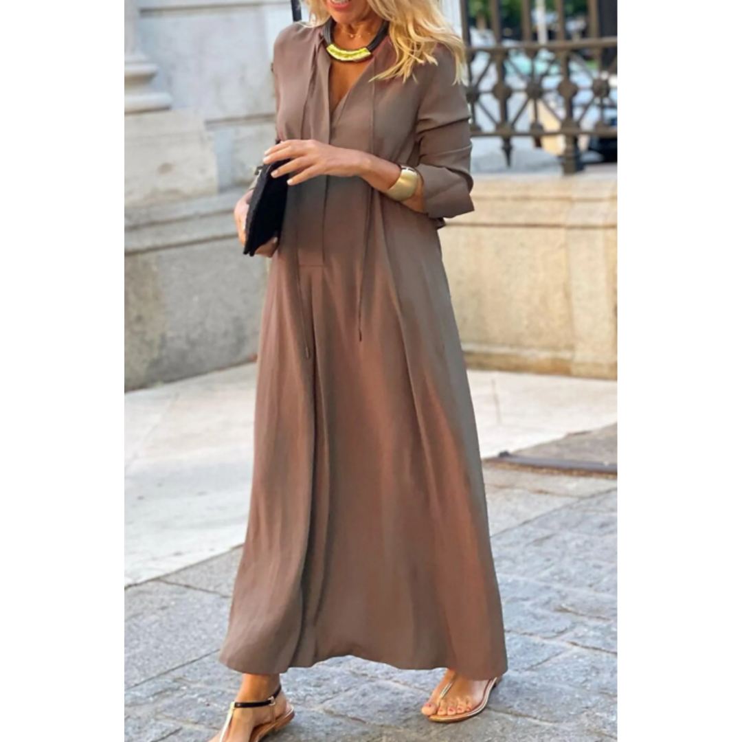 Maricel | Damen Maxikleid – V-Ausschnitt, Langarm & Lockerer Schnitt für Alltag & besondere Anlässe