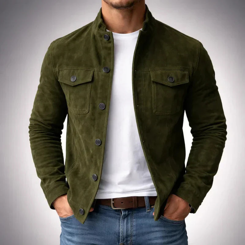 Wildlederjacke Herren Slim Fit Casual Elegant mit Knopfleiste