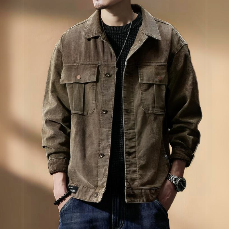 Cord-Jacke Herren Regular Fit Freizeit Khaki