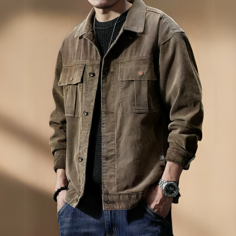 Cord-Jacke Herren Regular Fit Freizeit Khaki