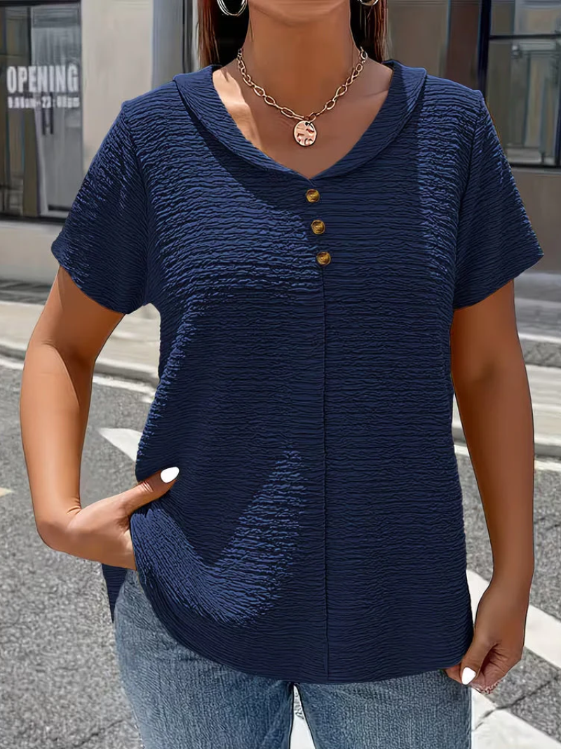 Damen V-Ausschnitt-Top Relaxed Fit mit Knopfdetails