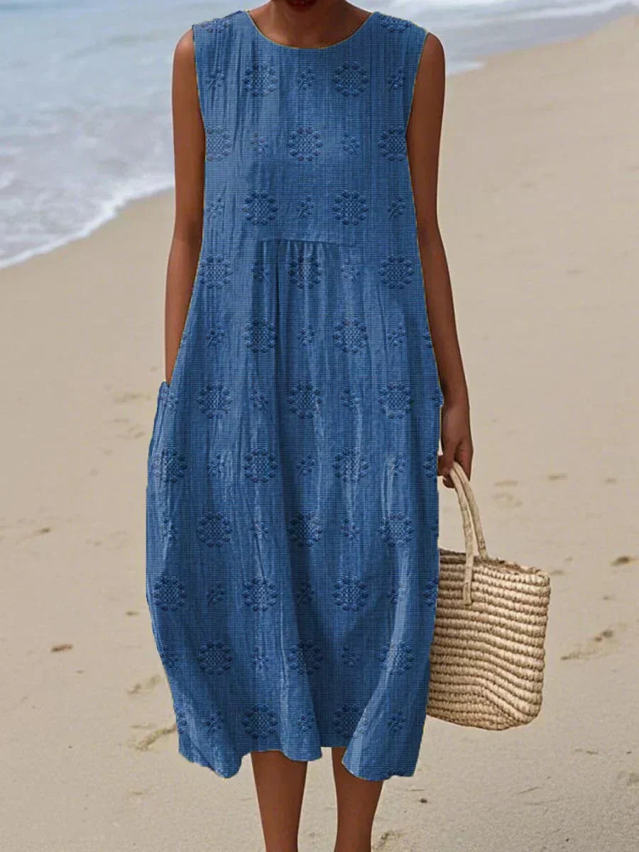 Belindy | Cotton Summer Dress | Ärmelloses Damenkleid aus Baumwolle mit Taschen & Rundhalsausschnitt – Luftig, Stilvoll & Alltagstauglich