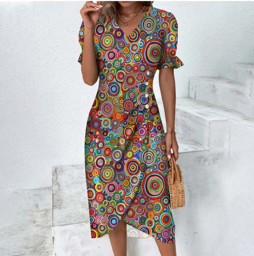 Winnie | Damen Wickelkleid mit Blumenmuster – V-Ausschnitt & Puffärmel, Knielang