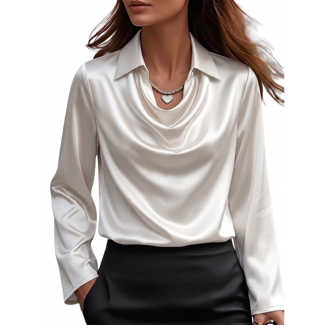 Damen Satinbluse Regular Fit Business Elegant Langarm