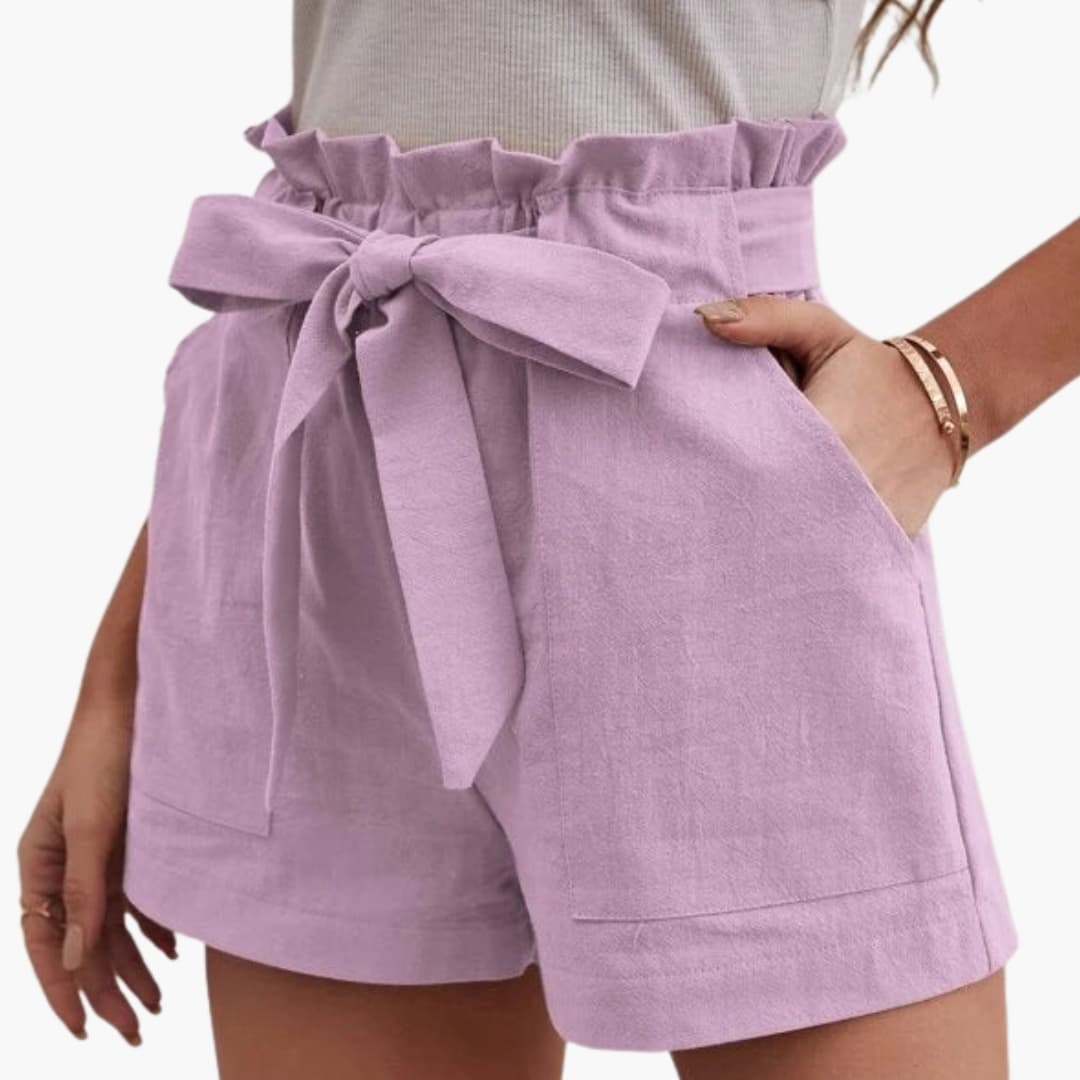 Damen Shorts Gerade Passform Freizeit mit Bindegürtel und breitem Bund