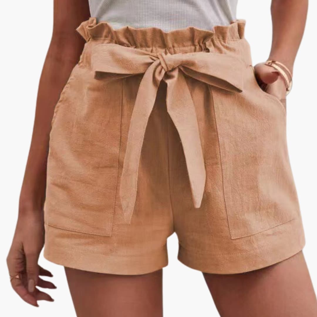 Damen Shorts Gerade Passform Freizeit mit Bindegürtel und breitem Bund