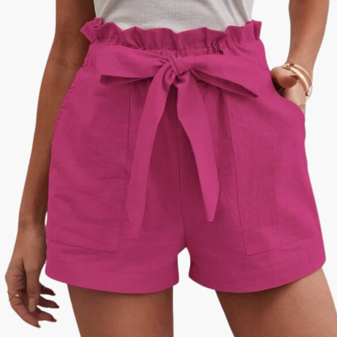 Damen Shorts Gerade Passform Freizeit mit Bindegürtel und breitem Bund