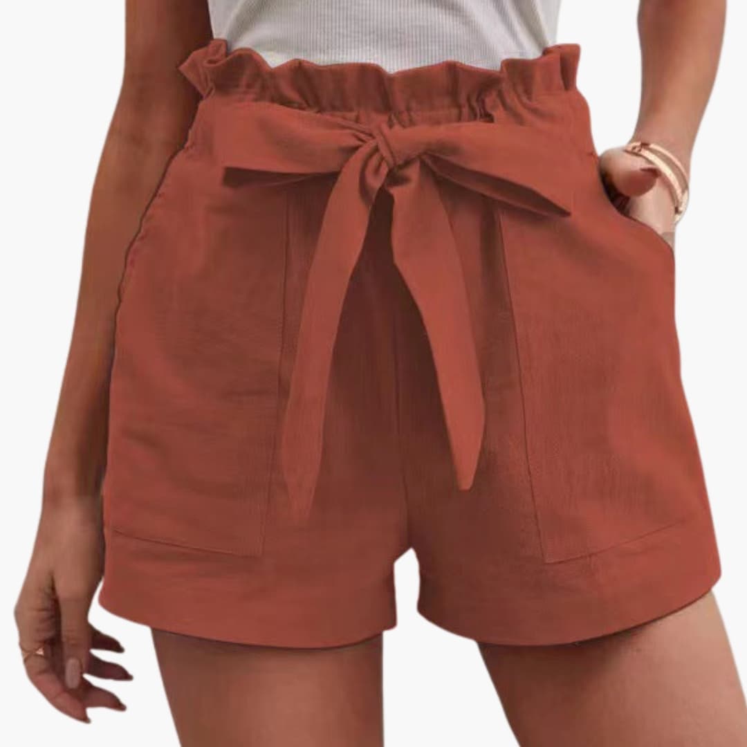 Damen Shorts Gerade Passform Freizeit mit Bindegürtel und breitem Bund