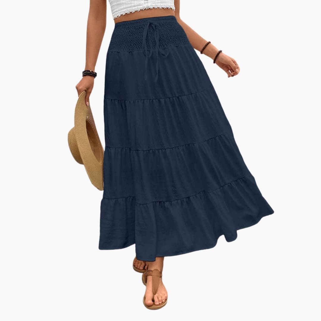Damen Maxirock Regular Fit Freizeit mit elastischem Bund und Rüschen