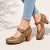 Damen Mary Jane Schuhe Brogue-Design mit Schnallenriemen und Blockabsatz