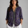 Damen Bluse Relaxed Fit mit Naturmotiv und besticktem V-Ausschnitt