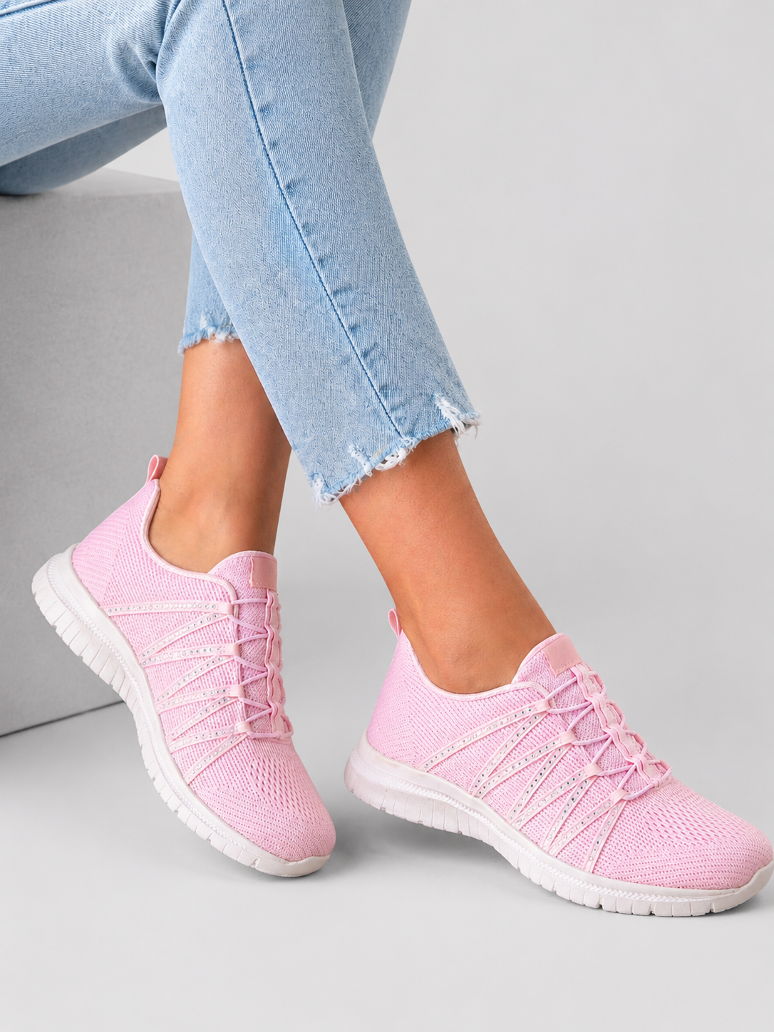Damen Slip-On Stricktrainer Leicht mit Glitzer