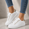 Damen Sneaker Gequiltet Lederoptik mit Schnürverschluss