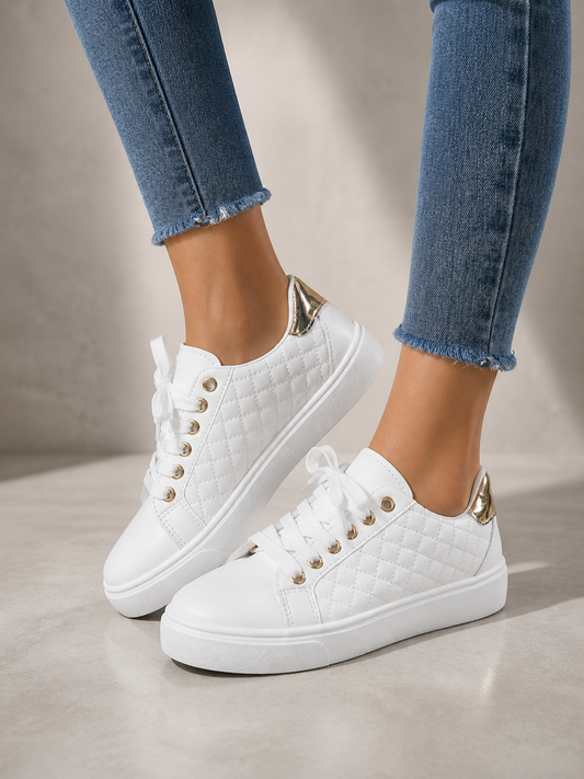 Damen Sneaker Gequiltet Lederoptik mit Schnürverschluss