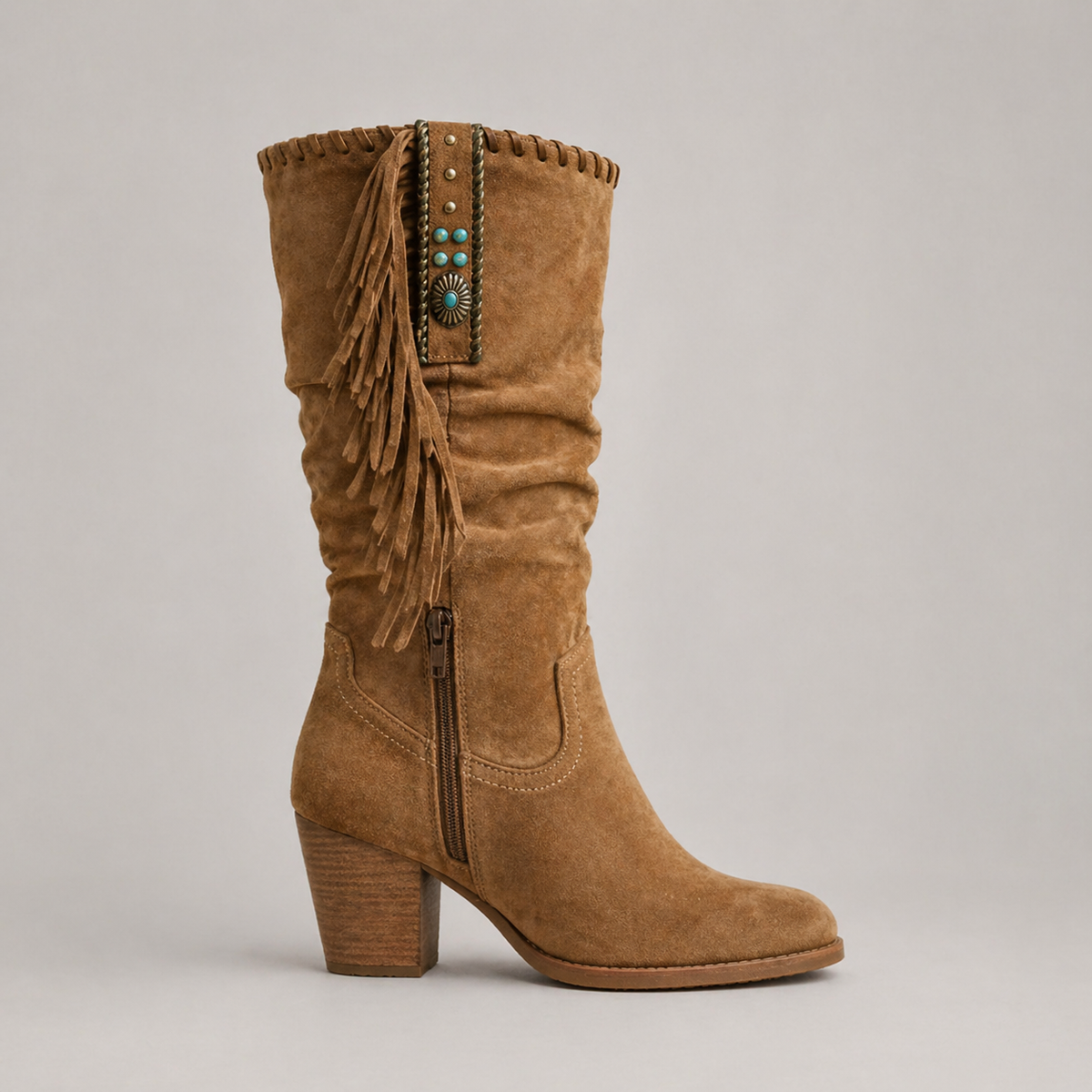 Damen Cowboy-Stiefeletten Knöchelhoch mit Fransen und Nieten