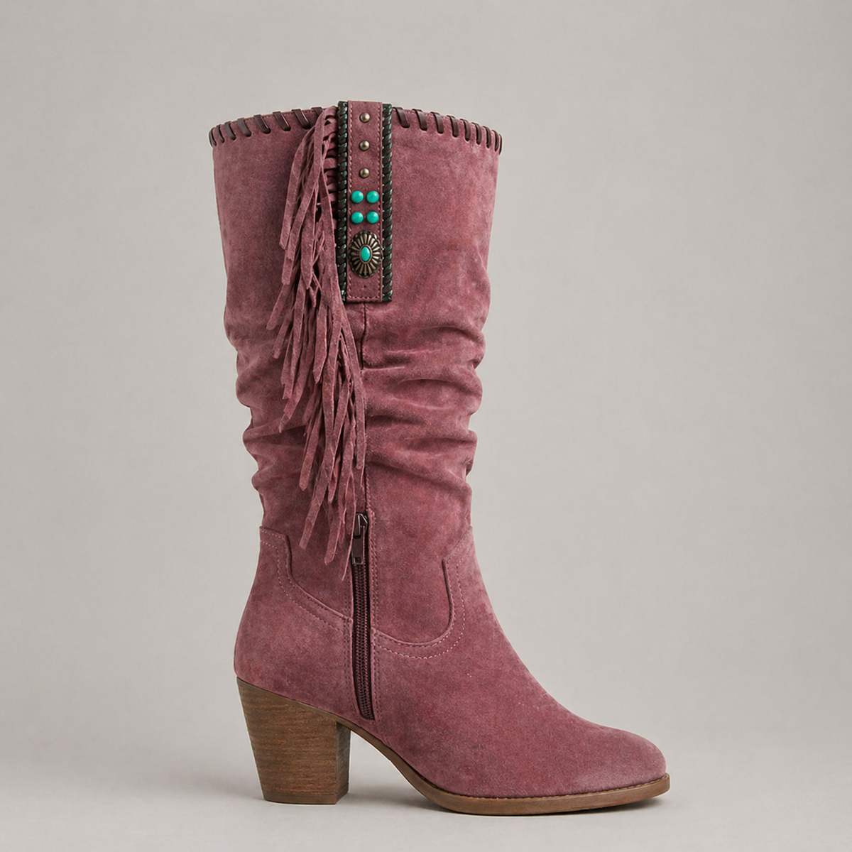 Damen Cowboy-Stiefeletten Knöchelhoch mit Fransen und Nieten