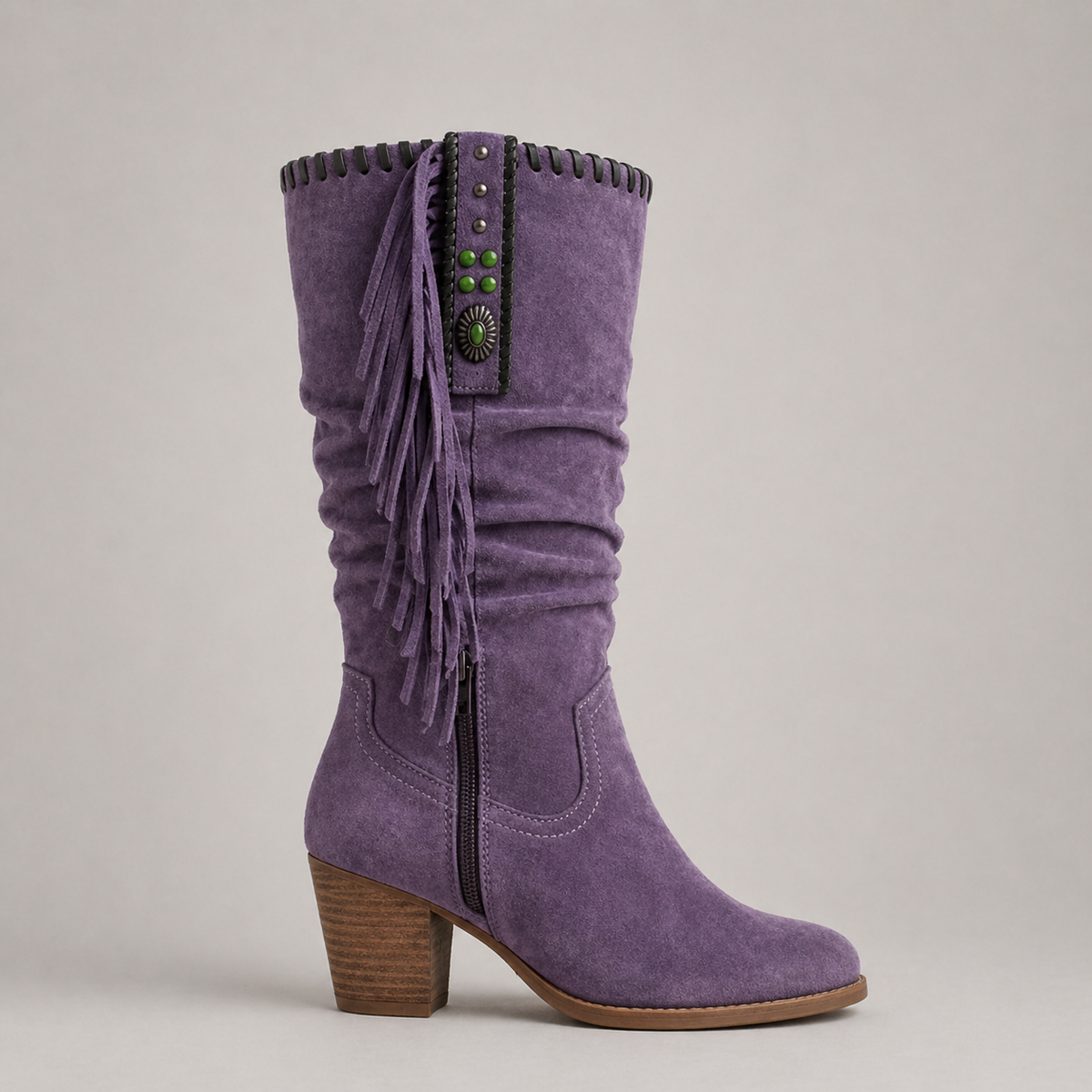 Damen Cowboy-Stiefeletten Knöchelhoch mit Fransen und Nieten