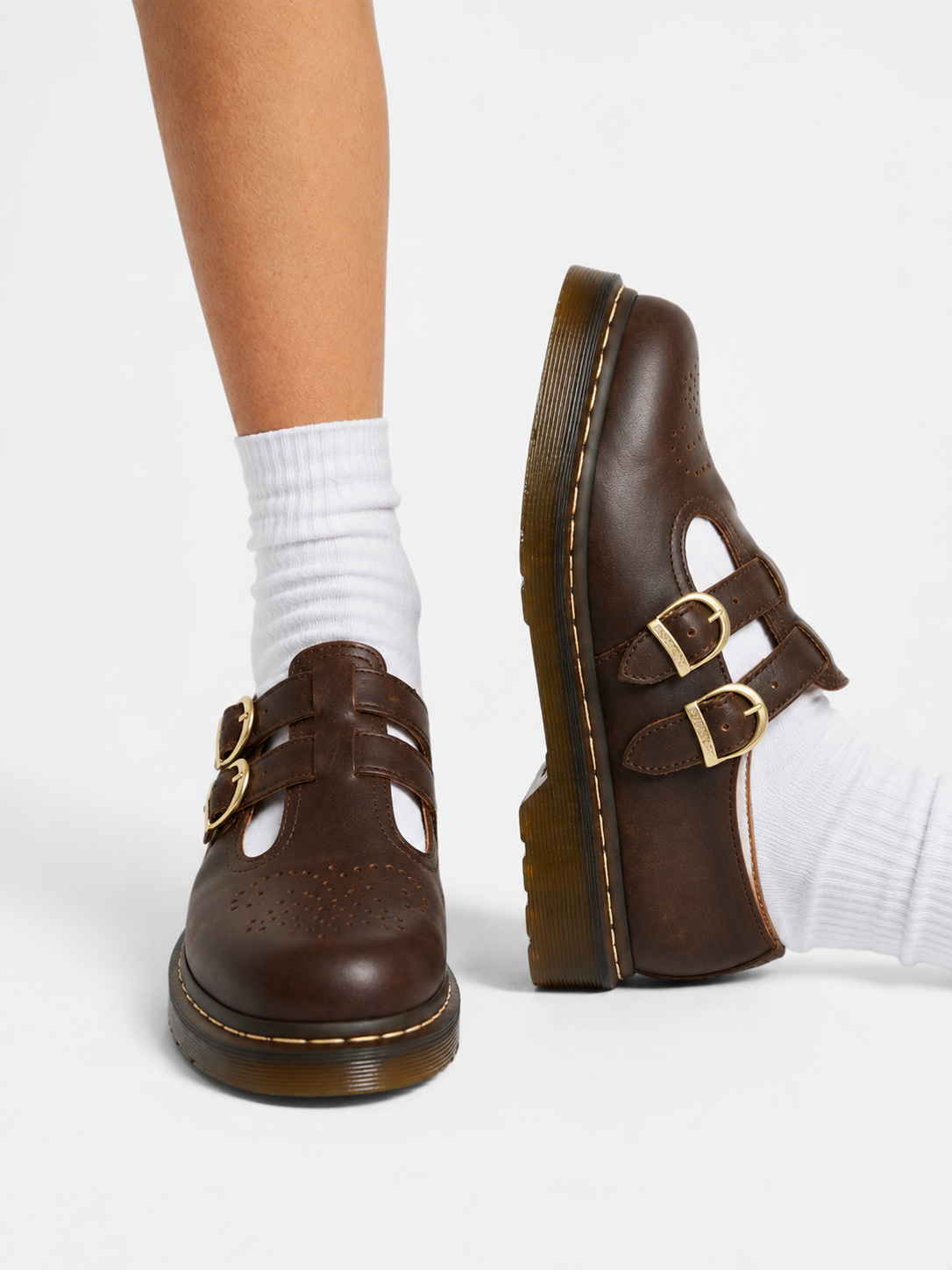 Damen Mary Jane Ballerinas mit Doppelriemen und Chunky-Sohle