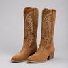 Damen Cowboystiefel Spitz mit Stickerei und Blockabsatz