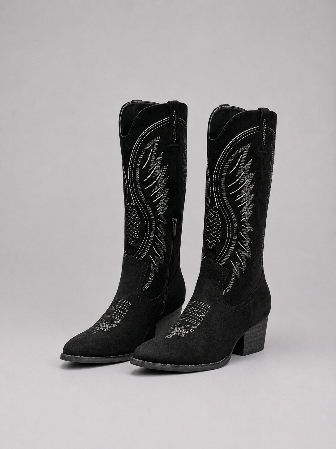 Damen Cowboystiefel Spitz mit Stickerei und Blockabsatz
