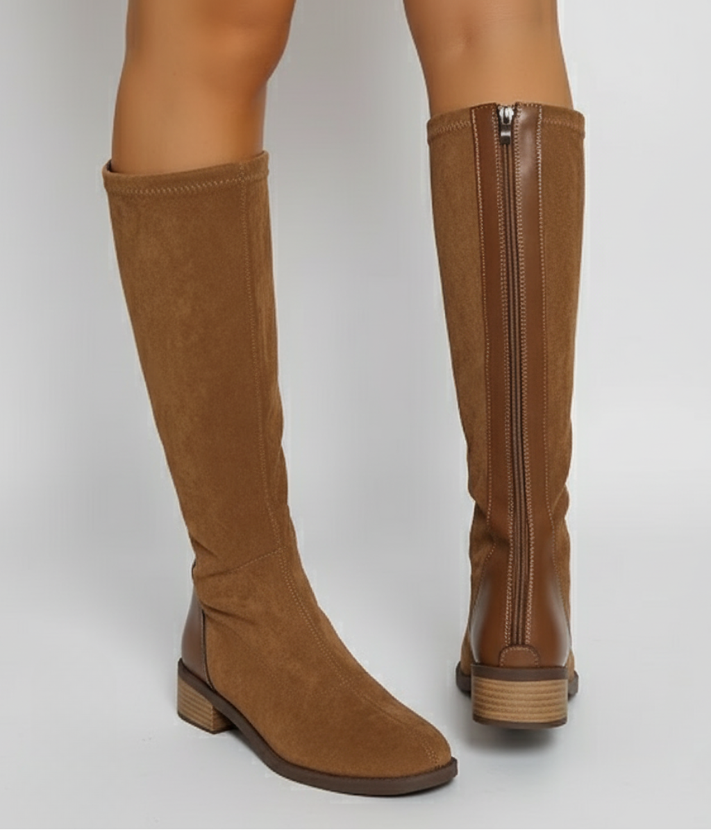 Damen Knöchelhohe Stiefel Wildleder-Look mit Blockabsatz