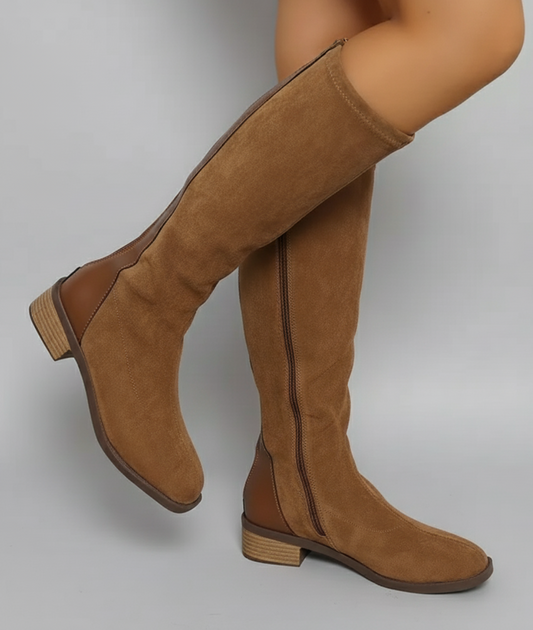 Damen Knöchelhohe Stiefel Wildleder-Look mit Blockabsatz