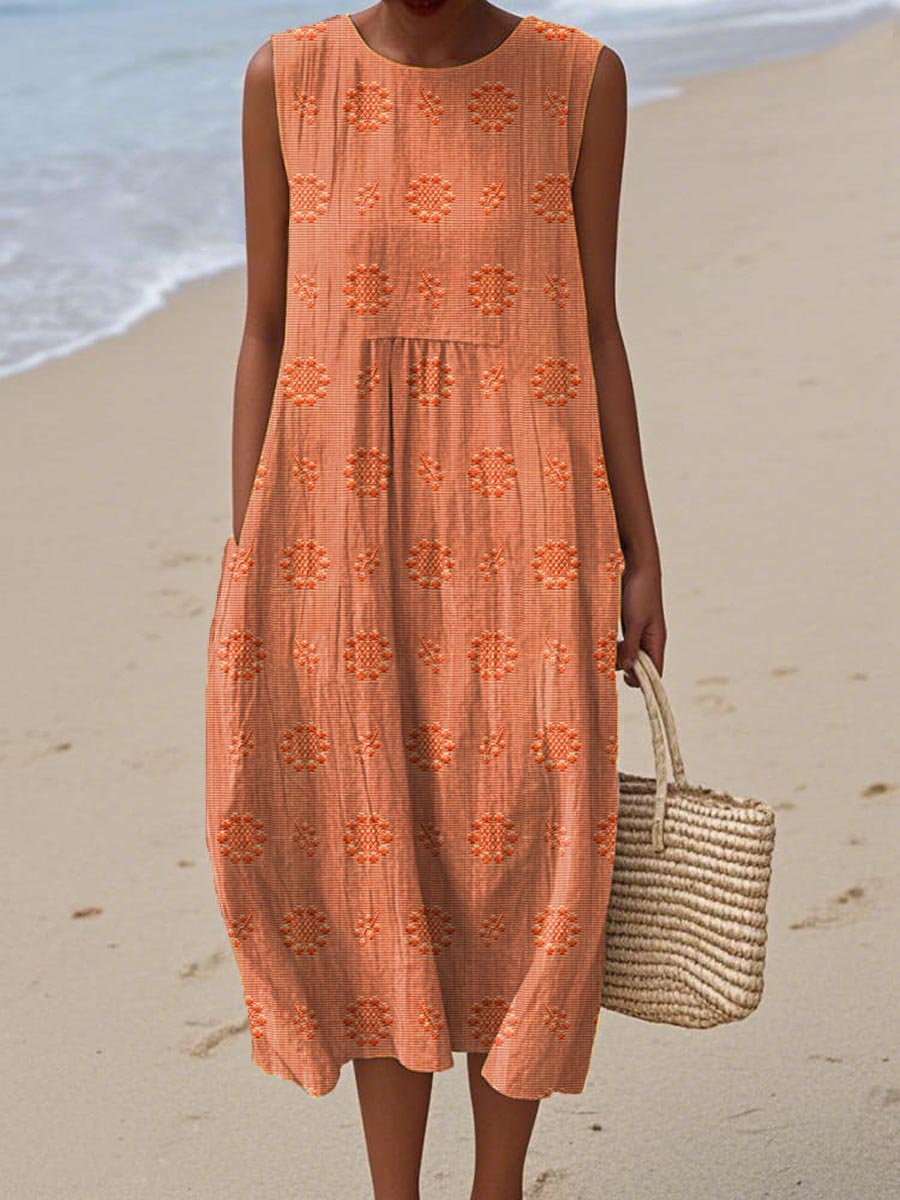 Belindy | Cotton Summer Dress | Ärmelloses Damenkleid aus Baumwolle mit Taschen & Rundhalsausschnitt – Luftig, Stilvoll & Alltagstauglich