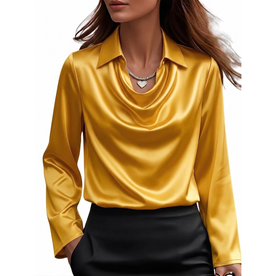 Damen Satinbluse Regular Fit Business Elegant Langarm