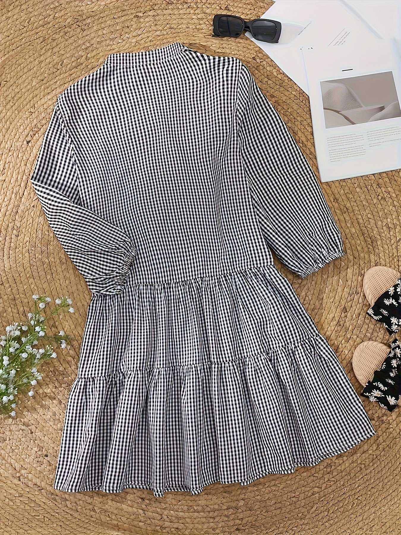 Loise | Sommerliches Leinenkleid mit Karomuster und 3/4 Bischofsärmeln für Damen