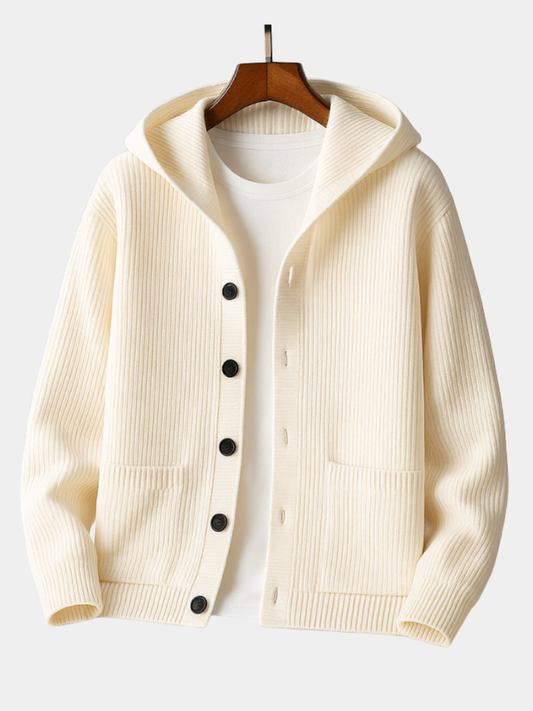 Damen Cardigan Relaxed Fit mit Kapuze und Rippstrickstruktur