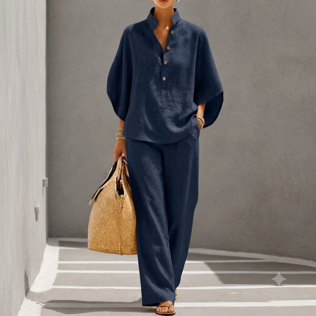 Damen Leinen-Set Relaxed Fit Casual Sommer