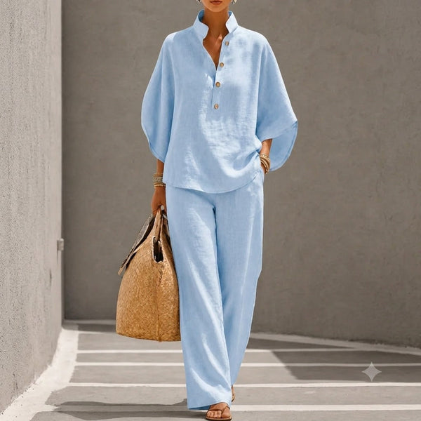 Damen Leinen-Set Relaxed Fit Casual Sommer