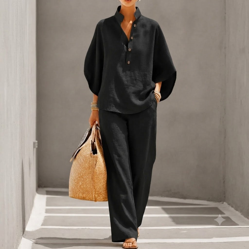 Damen Leinen-Set Relaxed Fit Casual Sommer