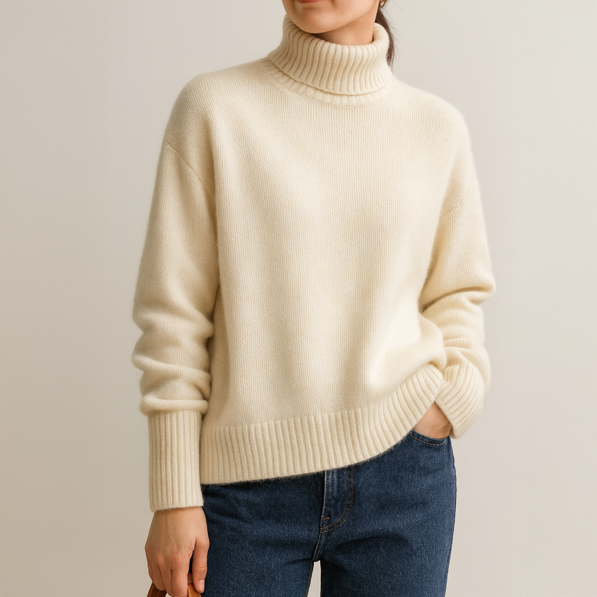 Damen Rollkragenpullover Oversize mit lockeren Ärmeln