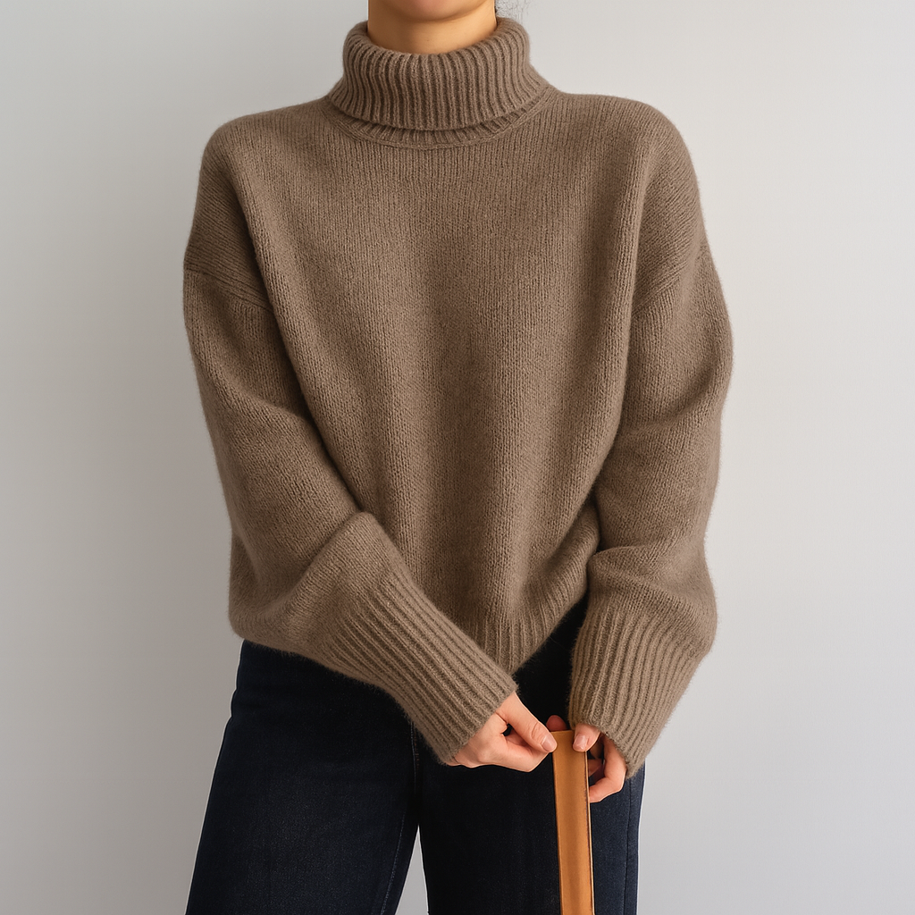 Damen Rollkragenpullover Oversize mit lockeren Ärmeln