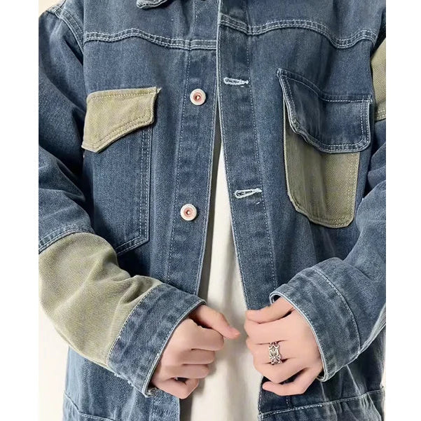Damen Utility-Jacke Oversize mit Knopfverschluss und aufgesetzten Taschen
